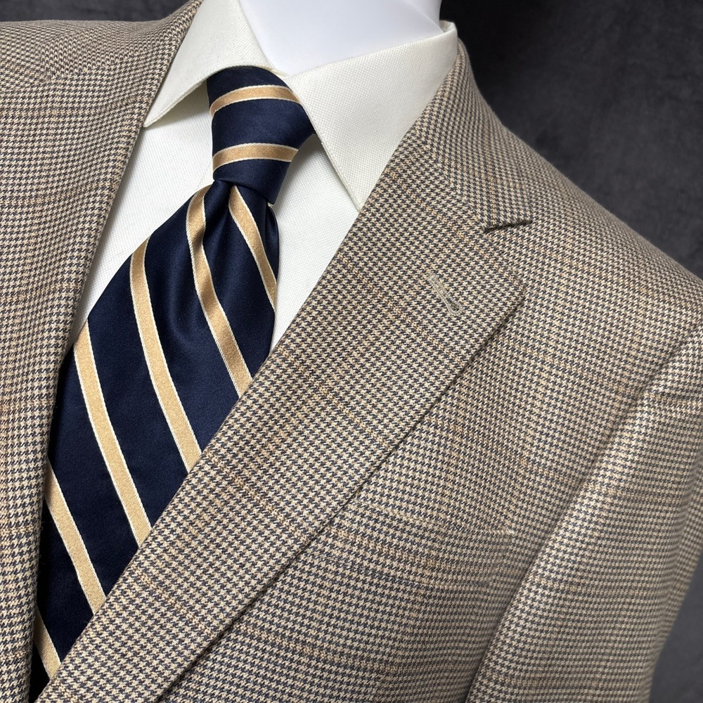Jos A Bank Sport Coat 40R Tan Brown Check Silk Wool Blazer Jacket Classic 40S